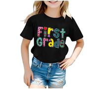 Genérico Top Chica Verano Niño Cuello Crew Manga Corta Letras Patrón Casual Corte Grande Manga Corta Camiseta Top Casual, Le Noir, 5-6 Años