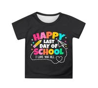 Genérico Top Chica Verano para Actividades Al Aire Libre Cómodo Cuello Redondo Camiseta con Estampado Elástico Casual Camisas para Niños Top Casual Fin De Año Escolar, Le Noir, 6-7 Años