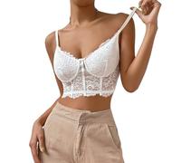 Genérico Top De Corsé De Encaje para Mujer, Sexy, con Tirantes Finos, para Salir De Fiesta, Top Corto Sin Mangas, Camisola Ajustada, Bralettes, Lencería Nupcial, Blanco, Xs