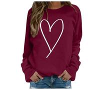 Genérico Top de San Valentín para Mujer 2026 Camiseta con Corazón A Cuadros Blusa con Estampado de Amor Cuello Redondo Suéter para Uso Diario