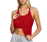 Genérico Top Gimnasio Mujer Camiseta de Yoga Sin con Sujetador Incorporado para Entrenamiento Físico y Uso Casual Diario (Red, XXL)