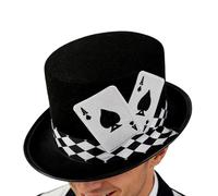 Genérico Top Hat - Playing Card Pattern Design, Magician Costume Accessory | Felt Novelty Black White Cowboy Style Hat For Stage Shows, Performance, Halloween, Cosplay, Party Use