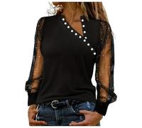 Genérico Top Mujer Manga Larga de Malla Patchwork Elegante y Cómodo para Una Resalta, Le Noir, L