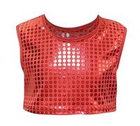 Genérico Top Niño Porristas Lentejuelas Rendimiento Espalda Desnuda para Baile Y Actividades Preescolares Alto Escénico Escénico Desnudo, rojo, 4-6 años