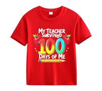 Genérico Tops cortos para niña 100th Day of School Celebration for Girls and Boys Kids T Shirts Fun Colorful Numbers Tops de plumas para niña, rojo, 6-7 Años