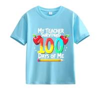 Genérico Tops cortos para niña 100th Day of School Celebration for Girls and Boys Kids T Shirts Fun Colorful Numbers Tops de plumas para niña, azul celeste, 6-7 Años