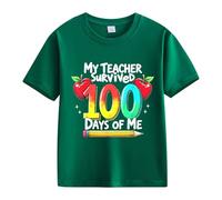 Genérico Tops cortos para niña 100th Day of School Celebration for Girls and Boys Kids T Shirts Fun Colorful Numbers Tops de plumas para niña, verde, 6-7 Años