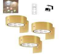 Genérico Topveden Picture Lights for Wall, Topveden Picture Lights for Wall with Remote, Remote Control and Tap Control, Battery Operated,Adjustable Brightness&Timerwith 3 Lighting Modes (3pcs,gold)