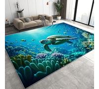 Genérico Tortuga Marina Alfombra Salon Grande Lavable en Lavadora, El Mar Los Peces Alfombra Pelo Corto Imitación Cachemira Abstracta Antideslizante para Dormitorio 60x90 cm D-680