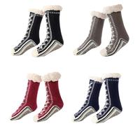 Genérico Toselfwith Ultra-Thick Cashmere Slipper Home Socks Christmas Slipper Socks with Grips for Women Warm Cozy Fleece Lined Fuzzy (4PCS/B)