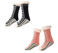 Genérico Toselfwith Ultra-Thick Cashmere Slipper Home Socks Christmas Slipper Socks with Grips for Women Warm Cozy Fleece Lined Fuzzy (2PCS/C)