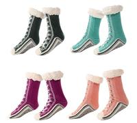 Genérico Toselfwith Ultra-Thick Cashmere Slipper Home Socks Christmas Slipper Socks with Grips for Women Warm Cozy Fleece Lined Fuzzy (4PCS/A)