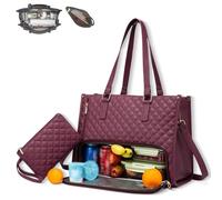 Genérico Tote and Luxe Co Bag, 3 in 1 Tote Bag Lunch Bags Combo, 15.6 Inch Bags with Lunch Compartment & Laptop Sleeve (Wine Red)