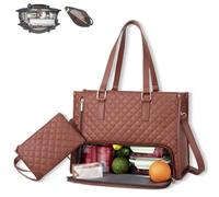 Genérico Tote and Luxe Co Bag, 3 in 1 Tote Bag Lunch Bags Combo, 15.6 Inch Bags with Lunch Compartment & Laptop Sleeve (Brown)