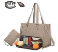 Genérico Tote and Luxe Co Bag, 3 in 1 Tote Bag Lunch Bags Combo, 15.6 Inch Bags with Lunch Compartment & Laptop Sleeve (Khaki)