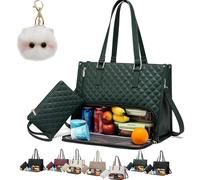 Genérico Tote And Luxe Co Bag, My Daily Bag Tote With Lunch Compartment, luxeco 3-In-1 Quilted Lunch,Laptop (Green)
