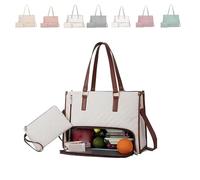 Genérico Tote and Luxe Co Bag, Toteluxeco 3-in-1 Quilted Tote Bag, Laptop Bags With Multiple Lunch Compartment Storage (Beige)