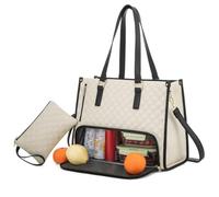 Genérico Tote and Luxe Co Bag, Toteluxeco 3-in-1 Quilted Tote Bag, Laptop Bags With Multiple Lunch Compartment Storage (Beige)