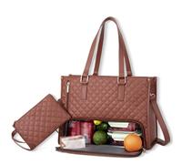 Genérico Tote and Luxe Co Bag, Toteluxeco 3-in-1 Quilted Tote Lunch Bag, Laptop Bags, with Multiple Lunch Compartment Smart Storage (Brown)