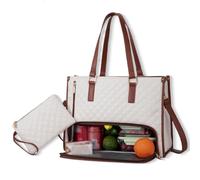 Genérico Tote and Luxe Co Bag, Toteluxeco 3-in-1 Quilted Tote Lunch Bag, Laptop Bags, with Multiple Lunch Compartment Smart Storage (White B)