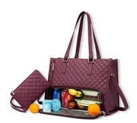 Genérico Tote and Luxe Co Bag, Toteluxeco 3-in-1 Quilted Tote Lunch Bag, Laptop Bags, with Multiple Lunch Compartment Smart Storage (Wine Red)