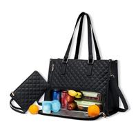 Genérico Tote and Luxe Co Bag, Toteluxeco 3-in-1 Quilted Tote Lunch Bag, Laptop Bags, with Multiple Lunch Compartment Smart Storage (Black)