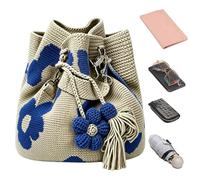 Genérico Tote De Ganchillo Con Flores Hecho A Mano - Tote Boho Con Borlas Florales,De Playa Boho - para mujer chica esposa madre viajera playa piscina compras pícnic concierto vacaciones
