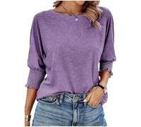 Genérico Towerlofty Tees Women’s 3/4 Sleeve Crewneck Tops with Smocked Cuffs Casual Loose Fit Basic Business T-Shirts for Work, Travel