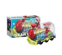 Genérico Train Toy, 360 Degree Rotating Gear Vehicle with Lights Music, Polystyrene Battery Powered Transparent Mechanical Train Car Educational Moving Toy for Kids Birthday 17.5cm