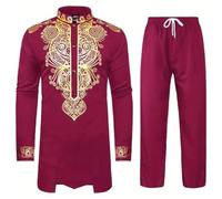 Genérico Traje Africano Dashiki de los hombres Conjunto de dos piezas Trajes Tribal Tradicionales Camisa y Pantalones Musulmanes Árabe Medio Oriente Traje de Manga Larga Traje Islámico ropa