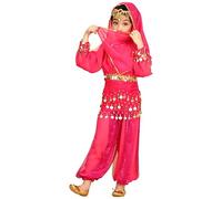 Genérico Traje Belly Dance Niña Disfraz Oriental Infantil 4 Piezas con Top Pantalón Cinturón de Monedas y Velo para Espectáculos