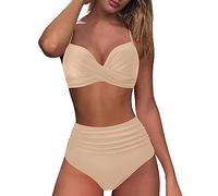 Generico Traje de baño de dos piezas para mujer, cintura alta, bikini de cintura alta para mujer, trajes de baño push up de dos piezas, traje de baño vintage bikini de dos piezas con impresión de