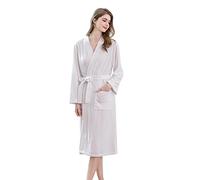Generico Traje de baño de forro polar suave con cuello chal para mujer Cartera Cuero Grande, Color blanco., XL