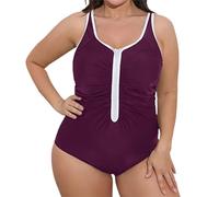 Generico Traje de baño de una pieza elegante y sexy tallas grandes, bañador de contención para barriga, moldeador y curvo, monocolor liso Push Up Swimsuit para playa, playa y piscina, violeta, XL