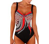 Generico Traje de baño de una pieza para mujer, deportivo, push-up, traje de baño con cuello trasero resistente al cloro para piscina, playa, curso de natación, rojo, XXL