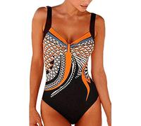 Generico Traje de baño de una pieza para mujer, deportivo, push-up, traje de baño con cuello trasero resistente al cloro para piscina, playa, curso de natación, NARANJA, L