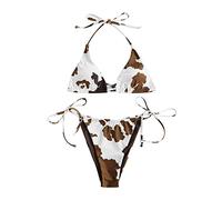 Generico Traje de baño mujer dos piezas push up traje de playa sexy cintura alta conjunto bikini brasileño triángulo acolchado sujetador top triángulo tanga trajes de baño playa, marrón, M