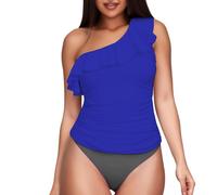 Genérico Traje de Baño Mujer Reductor Bañadores de Women's Two Piece Swimsuits One Shoulder Tankini Tummy Bathing Suits Swimwear Bañador Bañadores Mujer Tallas Grandes (Blue,M)