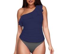 Genérico Traje de Baño Mujer Reductor Bañadores de Women's Two Piece Swimsuits One Shoulder Tankini Tummy Bathing Suits Swimwear Bañador Bañadores Mujer Tallas Grandes (Dark Blue,L)