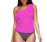 Genérico Traje de Baño Mujer Reductor Bañadores de Women's Two Piece Swimsuits One Shoulder Tankini Tummy Bathing Suits Swimwear Bañador Bañadores Mujer Tallas Grandes (Hot Pink,M)