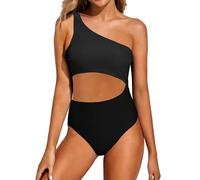 Genérico Traje de Baño Mujer Reductor Barriga Bañador Negro Traje de Baño Un Solo Hombro para Mujer,con Recortes Bañador Asimetrico Bikini Talla Grande (Black,L)