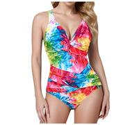 Genérico traje de baño para mujer adelgazante retro fruncido push up monokini cómodo playa traje de baño mono mujer esculpiendo Y20326, rosa fuerte, L