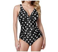 Genérico traje de baño para mujer adelgazante retro fruncido push up monokini cómodo playa traje de baño mono mujer esculpiendo Y20326, Le Noir, M