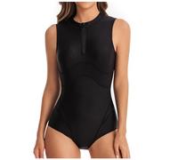 Genérico Traje de baño para mujer sin mangas con cremallera y protección UV Monokini Cómodo Surf Playa Traje de baño Mono Mujer Atlético, Le Noir, S