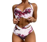 Generico Traje de baño sexy para mujer Push Up Trajes de playa de cintura alta Sexy Bikini Conjunto Tanga Acolchado Sujetador Top Triángulo Tanga Vestidos de Playa Mar Piscina Beachwear, Rosa cálida
