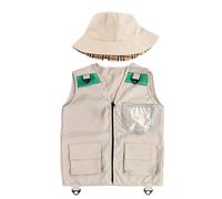 Genérico Traje De Campamento con Sombrero, Chaleco DePesca para Niños, Chaleco De Carga con Exploradores De Sombreros Ajustable Impermeable Multibolsillos, para Tour, Camping, 3 A 9 Años
