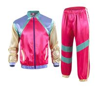 Genérico Traje de Cuerpo Entero de Discoteca Conjunto de Pareja con Chaqueta y Pantalón para Fiesta Ochentera Fiesta Temática Carnaval Disfraces de Carnaval de Los Años 80 y 90 Retro