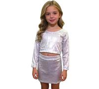 Genérico Traje De Danza para Niñas - Camiseta de Manga Larga para niñas para espectáculos de Danza y porristas elástica con Cuello Redondo Deportiva (Silver 3-10 Years)