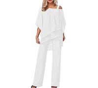 Generico Traje de Mujer Elegante Ceremonia 2 Piezas Conjunto de Pantalones de Pierna Ancha Moda Vestido Casual Conjuntos Cómodos Color Sólido Conjunto Completo Curvy Playsuit Chic para Bodas y Fiestas