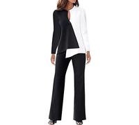 Generico - Traje de mujer, pantalones y chaqueta, tallas grandes, elegante, conjunto completo de mujer, mangas largas, de negocios, completamente de una sola pieza, tinta unita, conjunto de pantalones